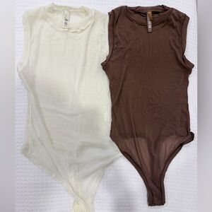 Skims Cream and Brown Sleeveless Mesh  Bodysuits L/M